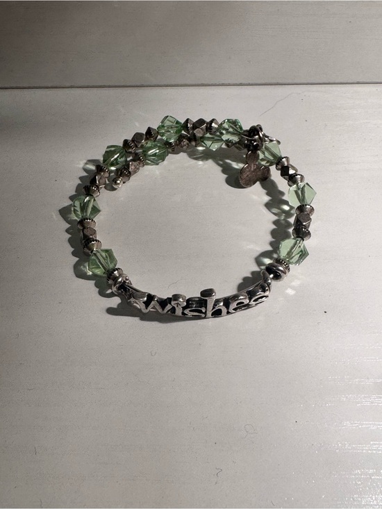 Disney Jewelry - Disney Wishes Green Crystal and Silver Beaded Bracelet